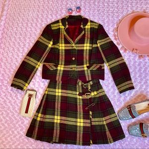 Vtg 60s RARE Plaid School Girl Blazer Skirt Set